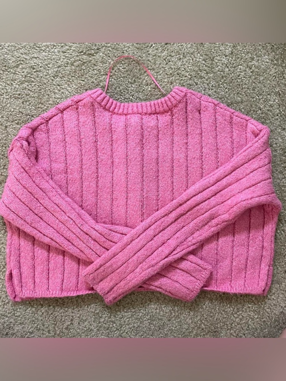 PacSun Pink Ribbed Button-Up Cropped Cardigan - Picture 2 of 3
